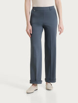 Pantalone dritto con tasche e risvolto in Satin Power Neri Donna - Ragno