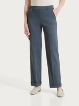 Pantalone dritto con tasche e risvolto in Satin Power Neri Donna - Ragno
