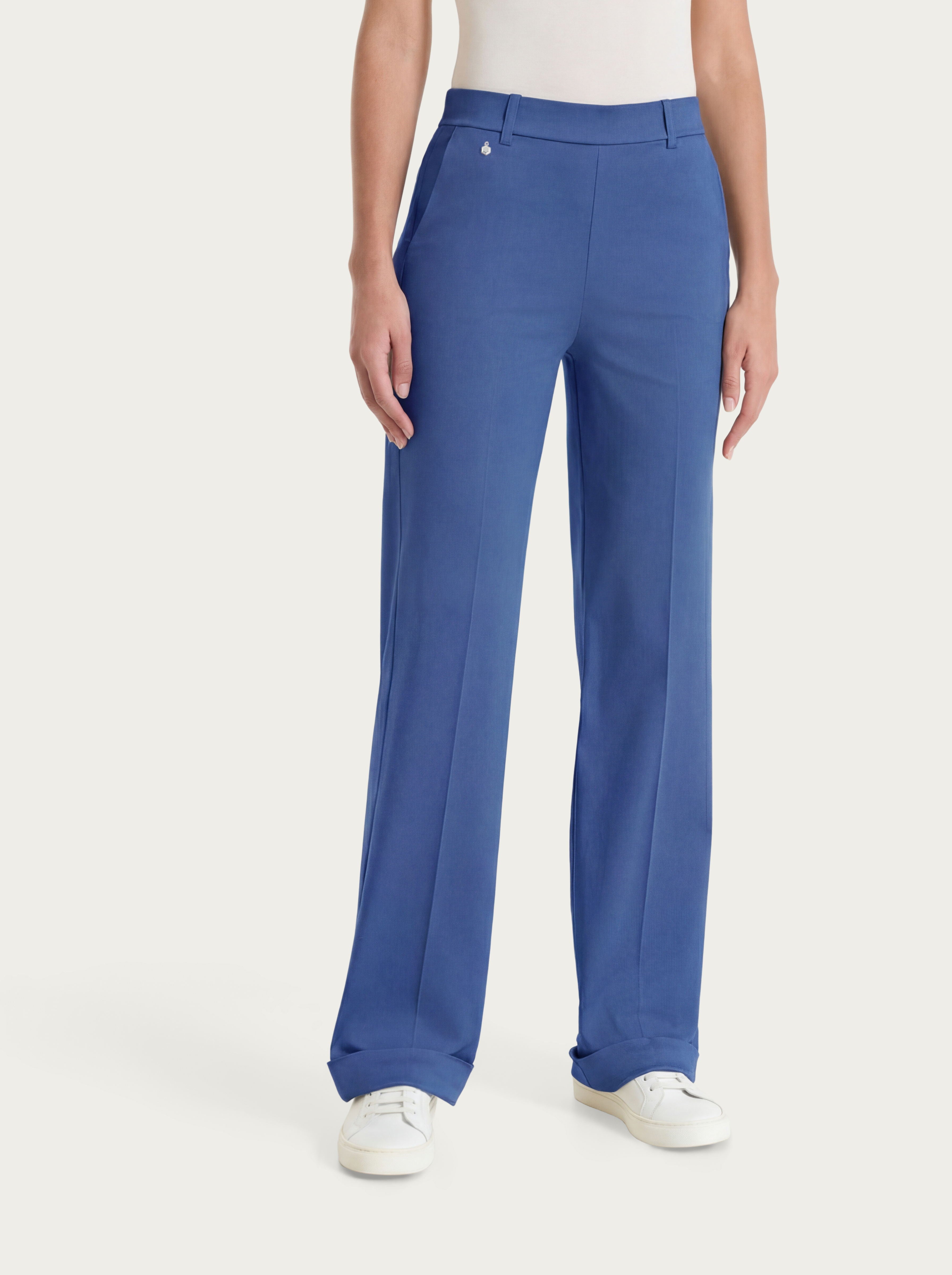 Straight pants with pockets and lapels in Blue Women's Satin Power - Ragno