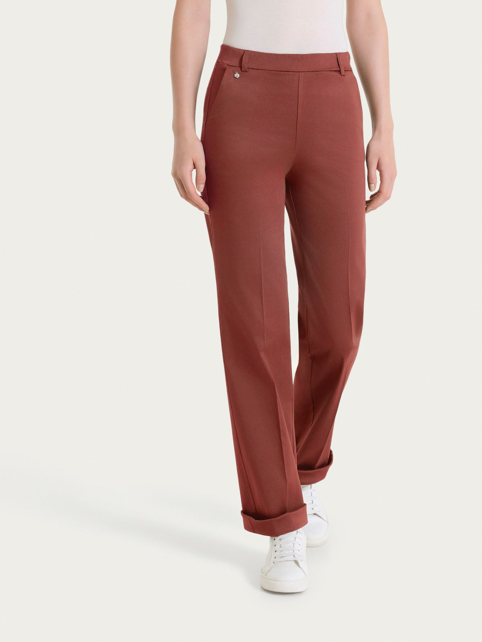 Pantalone dritto con tasche e risvolto in Satin Power Marroni Donna - Ragno