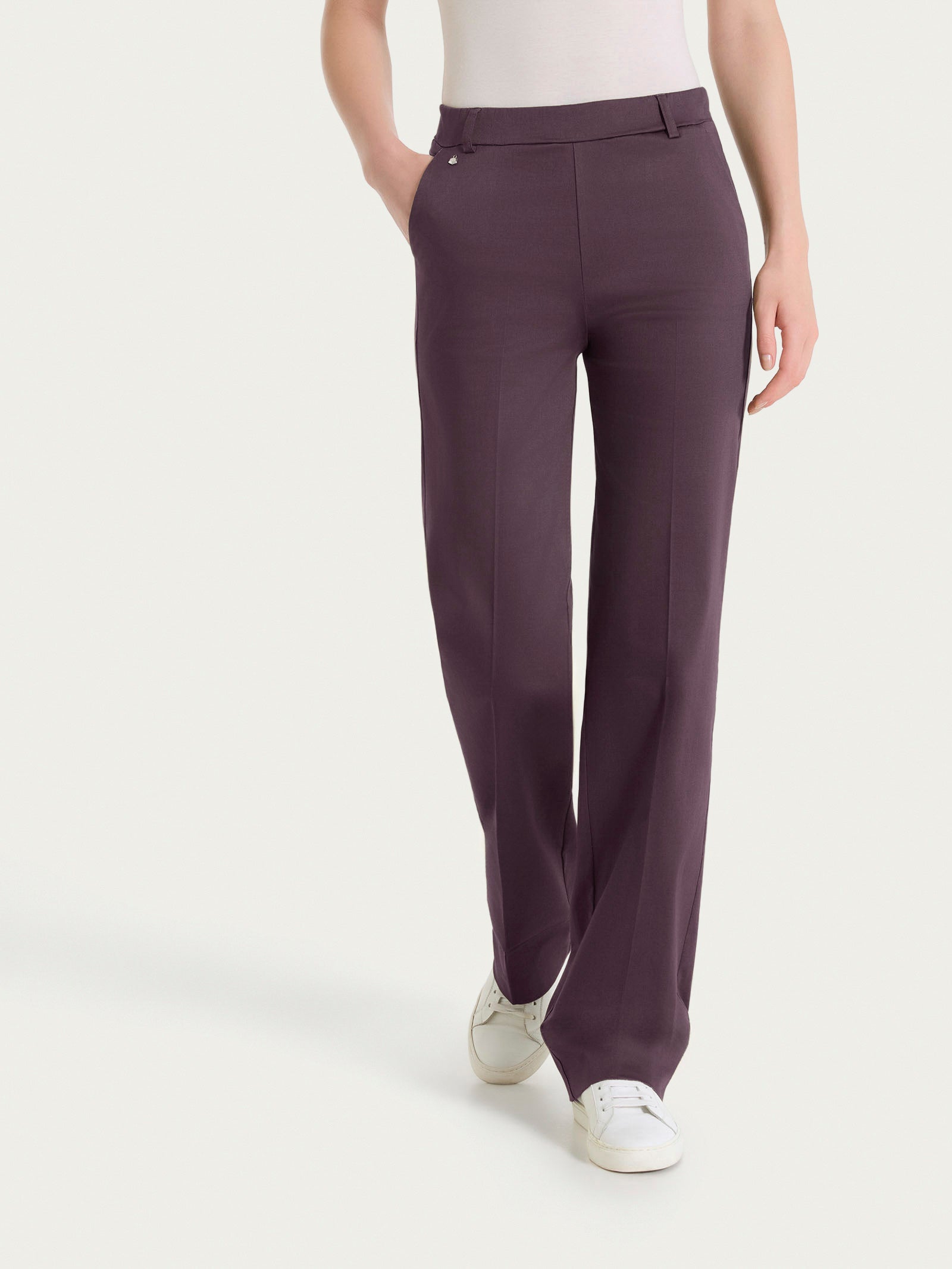 Pantalone dritto con tasche e risvolto in Satin Power Viola Donna - Ragno