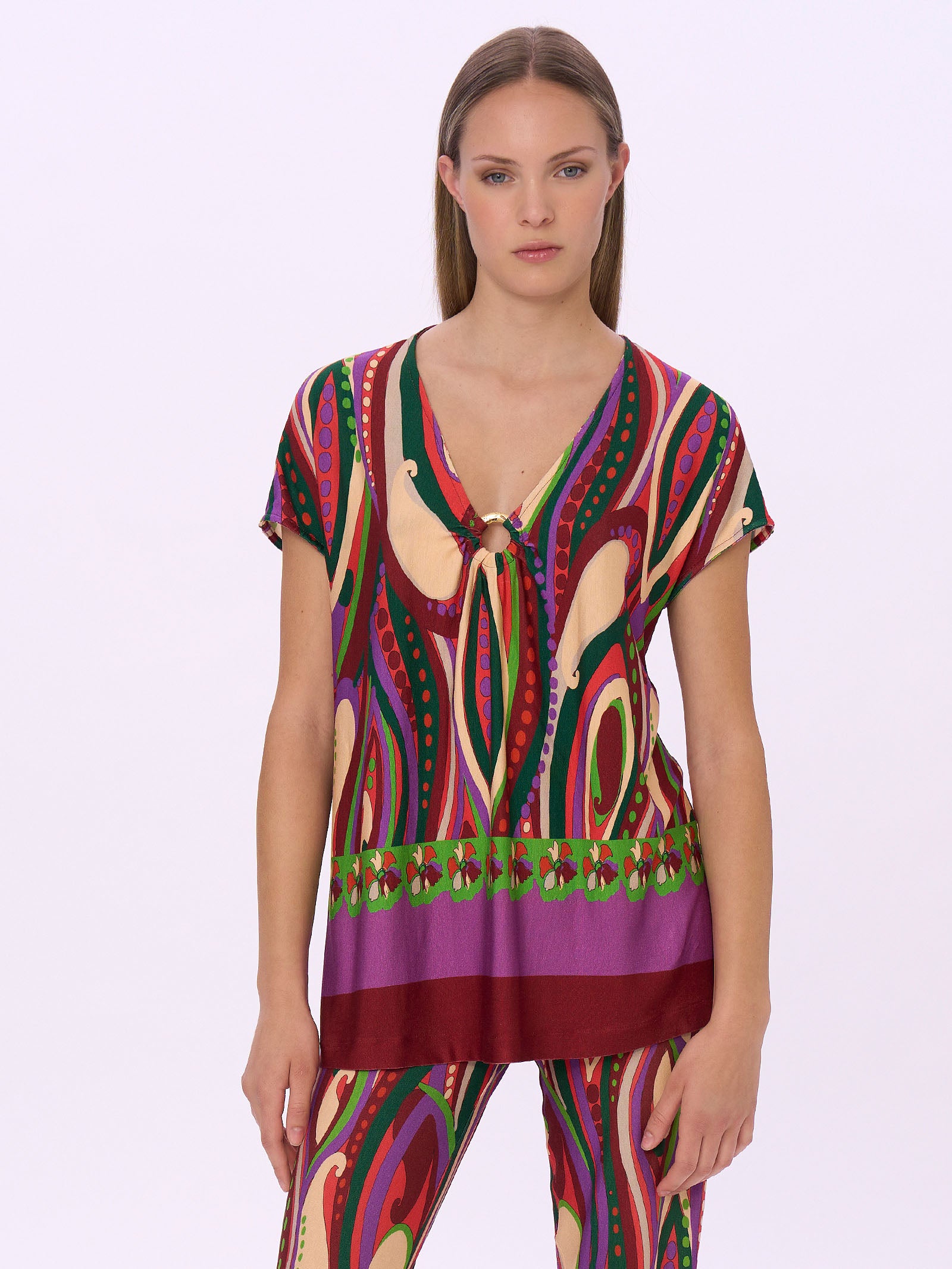 Maxi T-shirt con Scollo a V in Viscosa Summer -  - Ragno