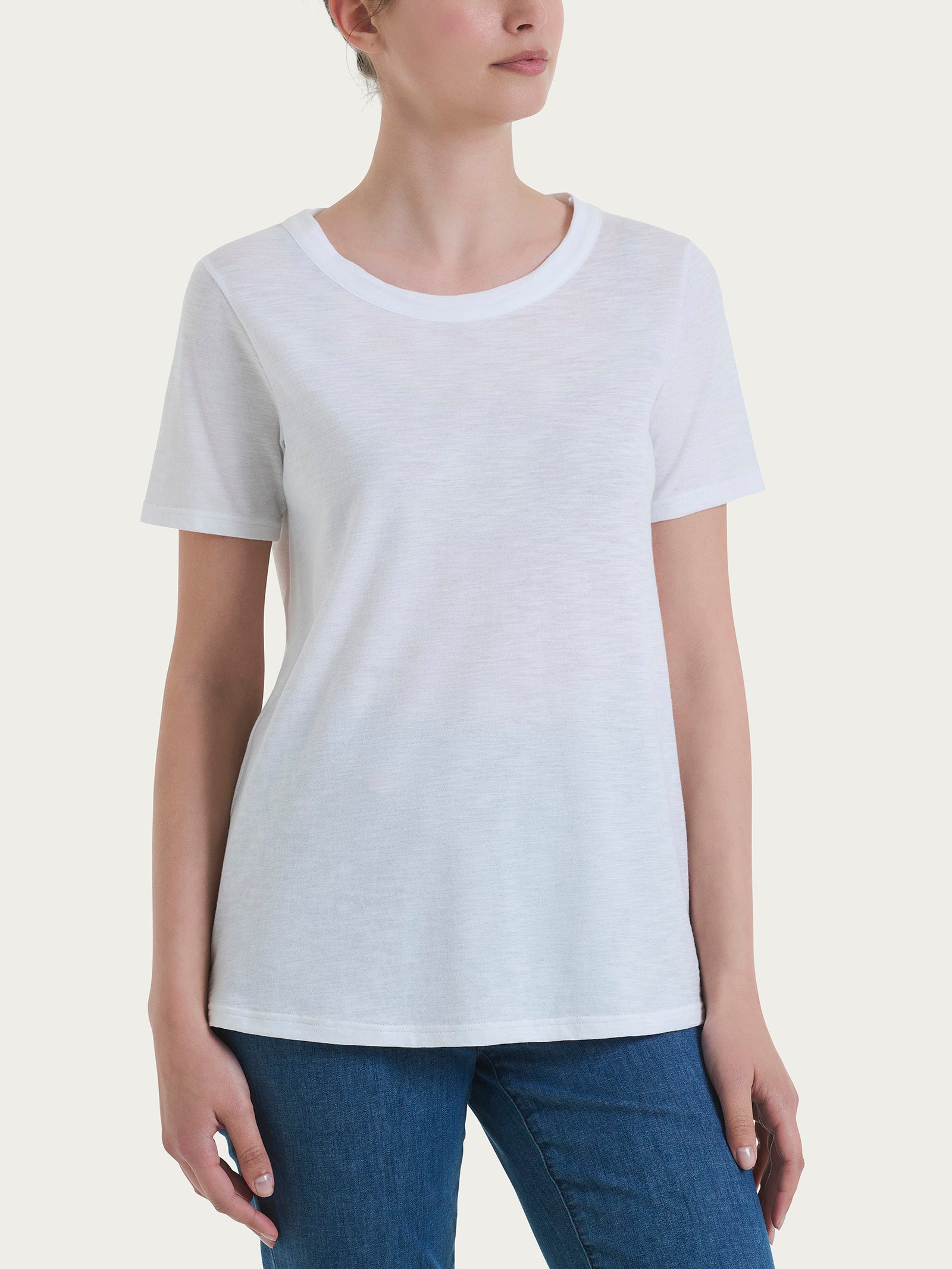 Maglietta girocollo in slub jersey di cotone Bianchi Donna - Ragno