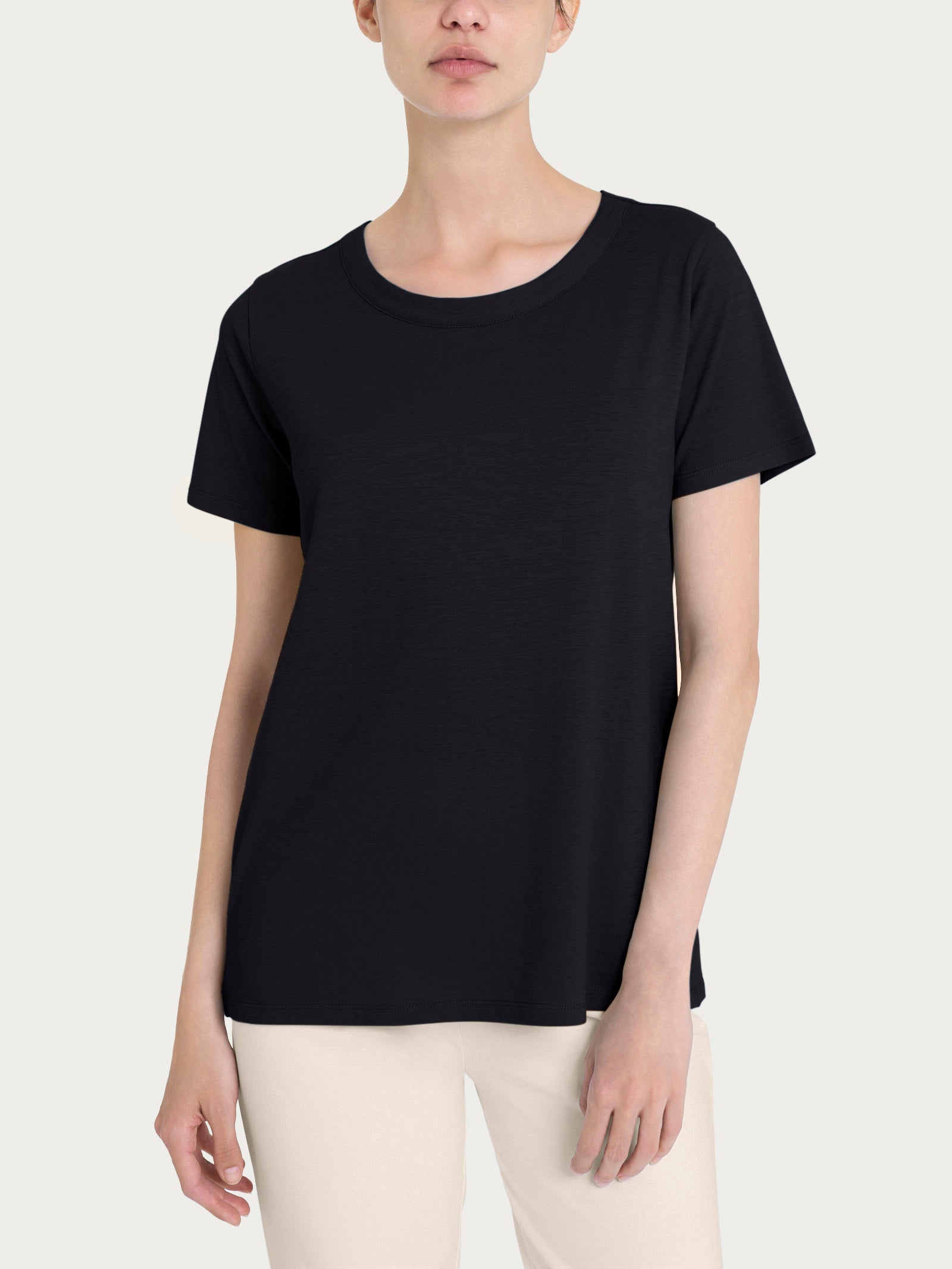 Maglietta girocollo in slub jersey di cotone Neri Donna - Ragno