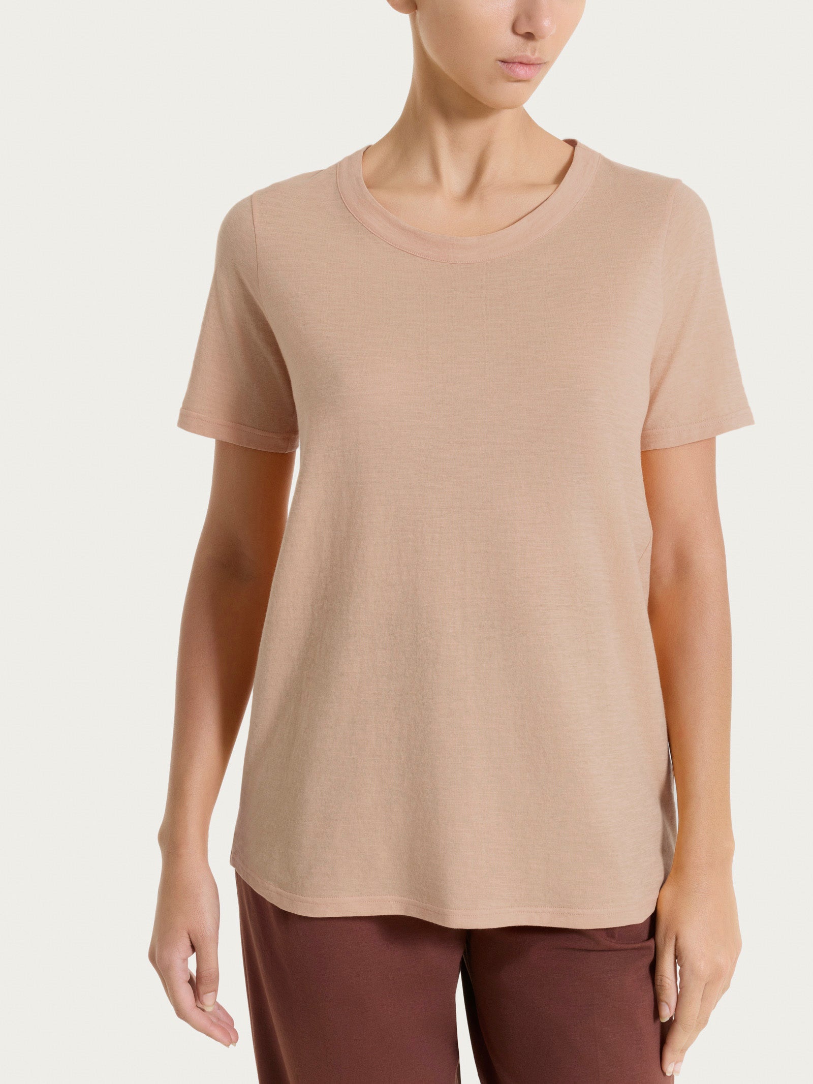 Maglietta girocollo in slub jersey di cotone Marroni Donna - Ragno