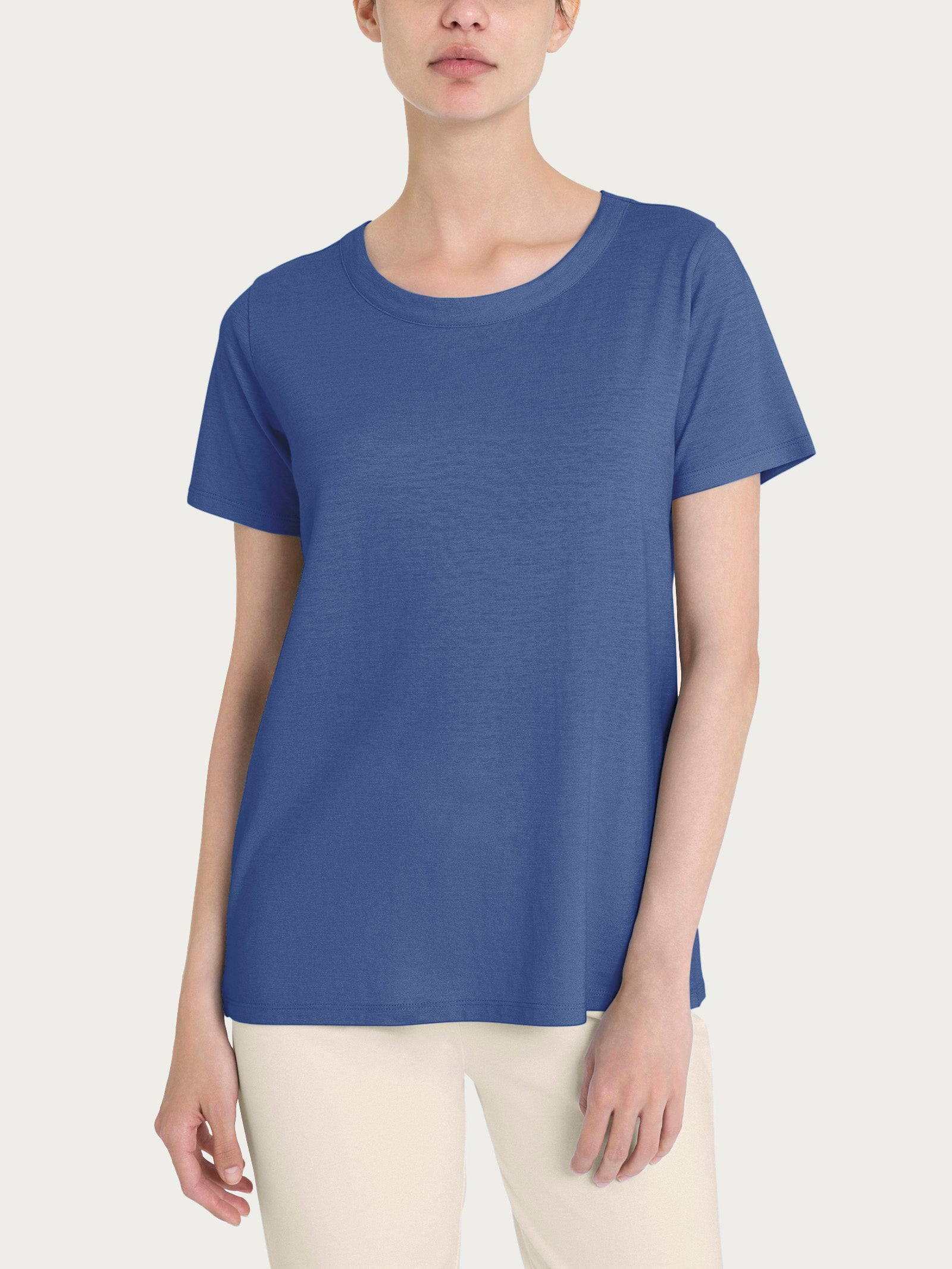 Maglietta girocollo in slub jersey di cotone Blu Donna - Ragno