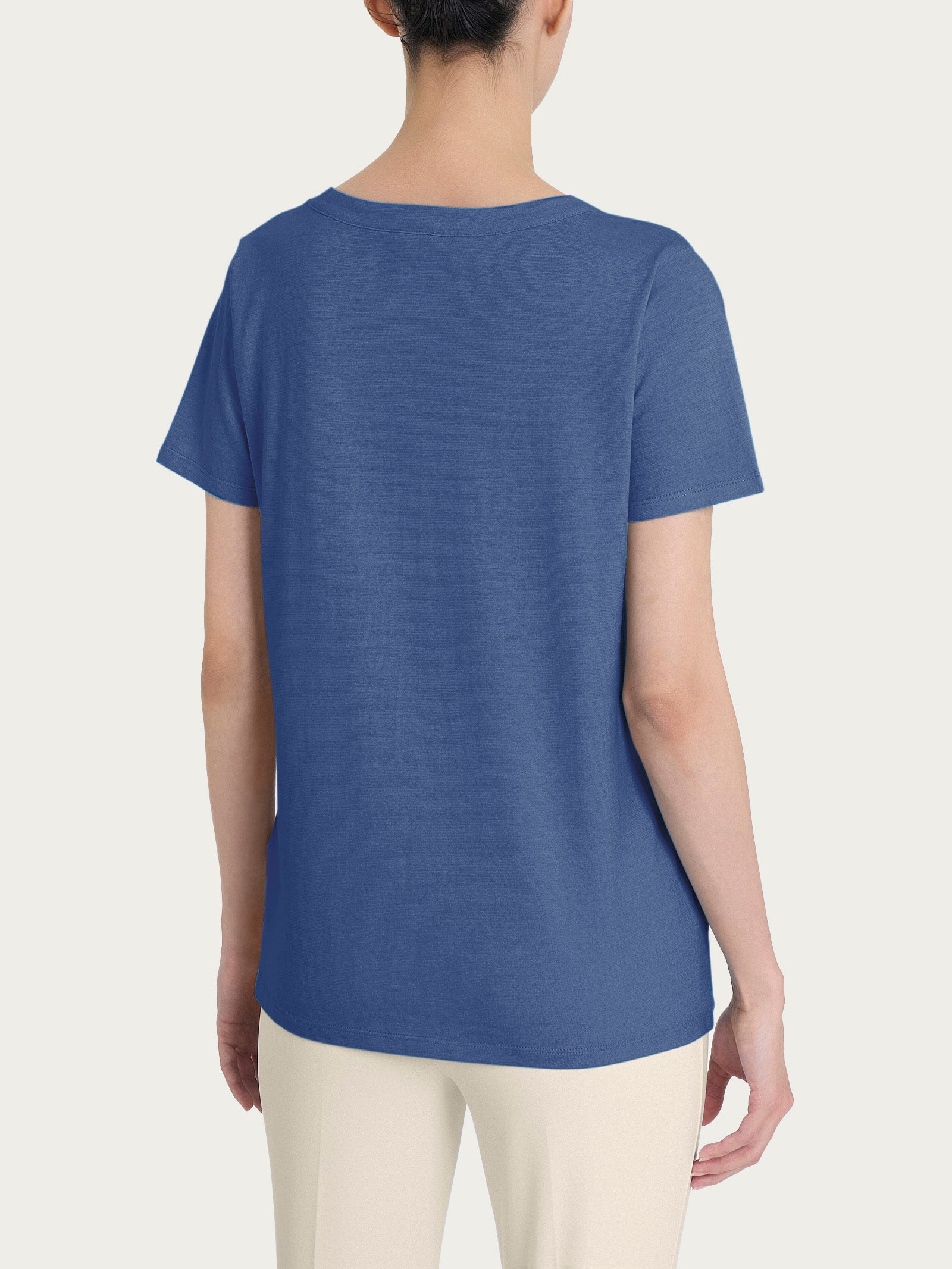 Maglietta girocollo in slub jersey di cotone Blu Donna - Ragno