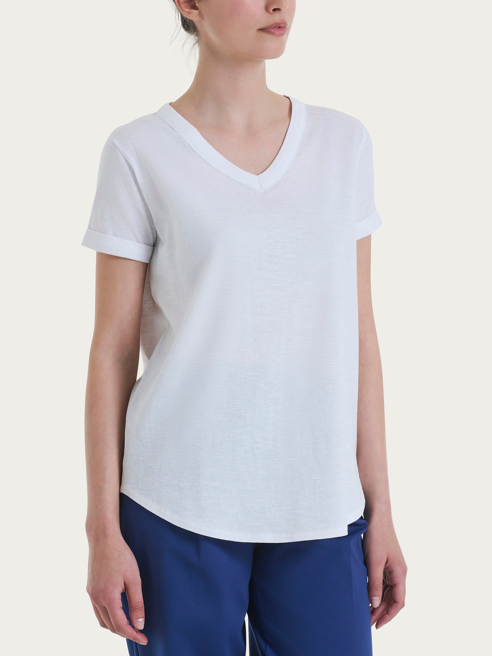 Maglietta con Scollo a V in slub jersey di cotone Bianchi Donna - Ragno