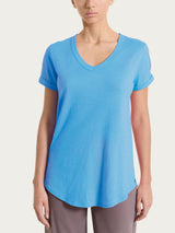 Maglietta con Scollo a V in slub jersey di cotone Azzurri Donna - Ragno