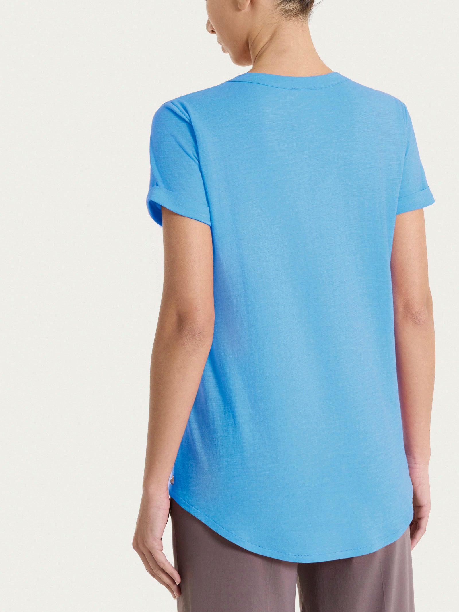 Maglietta con Scollo a V in slub jersey di cotone Azzurri Donna - Ragno