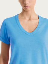 Maglietta con Scollo a V in slub jersey di cotone Azzurri Donna - Ragno