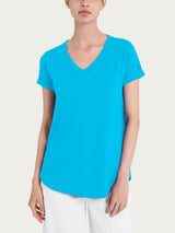 Maglietta con Scollo a V in slub jersey di cotone Azzurri Donna - Ragno