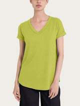 Maglietta con Scollo a V in slub jersey di cotone Verdi Donna - Ragno