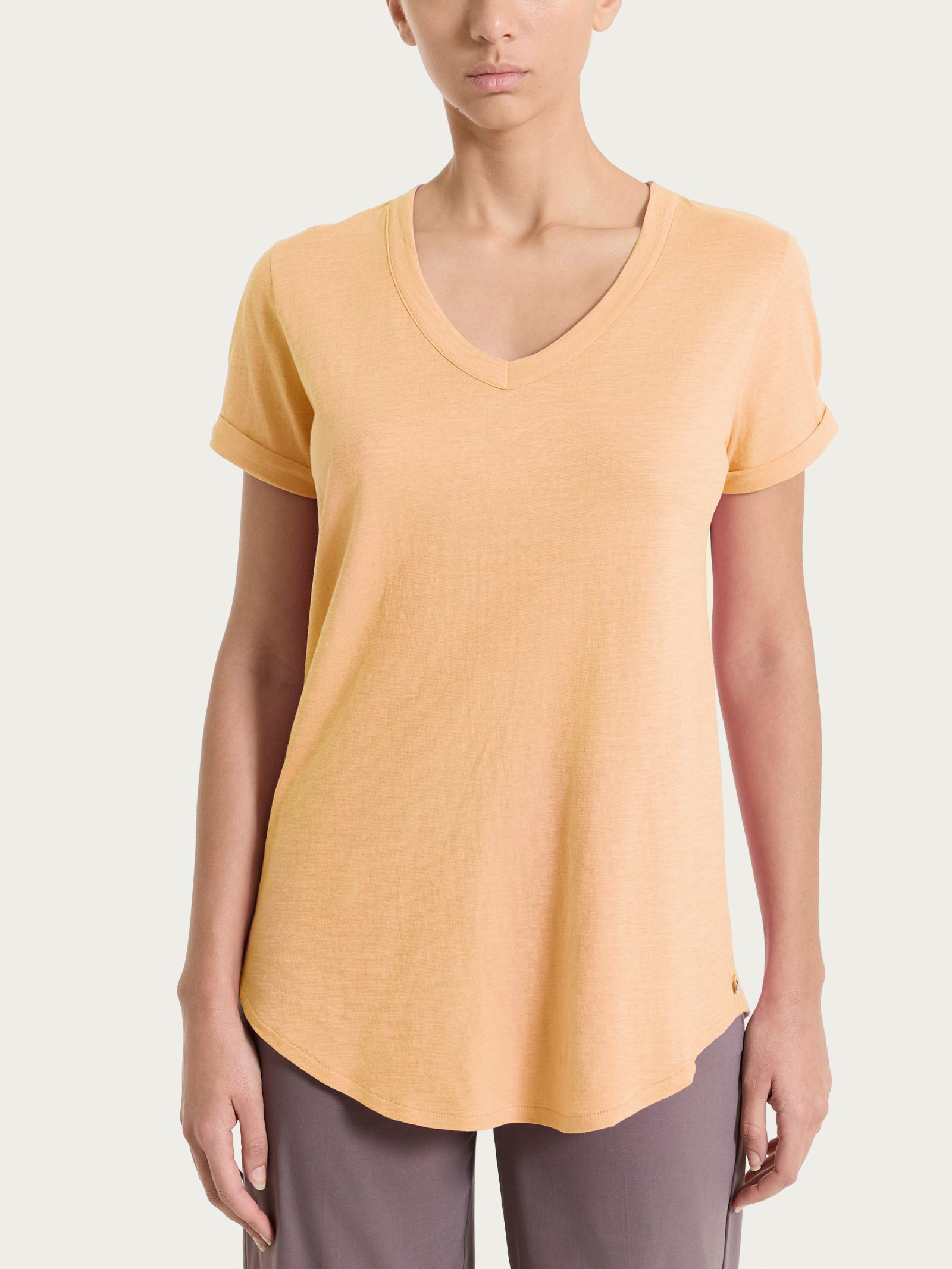 Maglietta con Scollo a V in slub jersey di cotone Arancioni Donna - Ragno