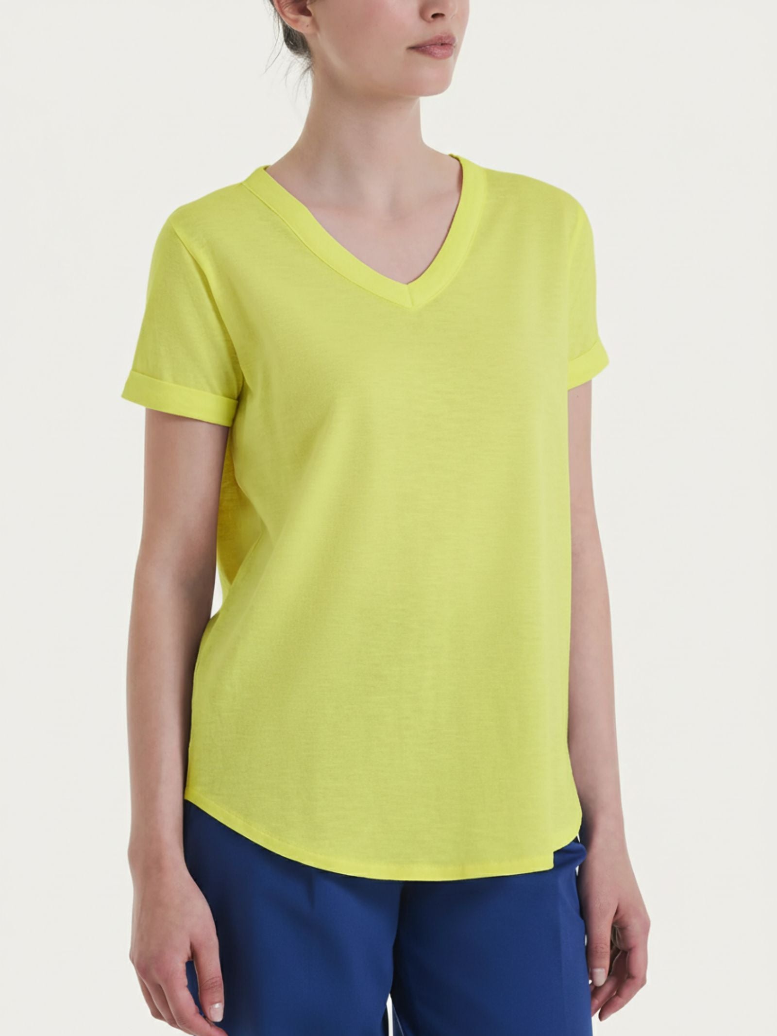 Maglietta con Scollo a V in slub jersey di cotone Gialli Donna - Ragno