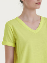 Maglietta con Scollo a V in slub jersey di cotone Gialli Donna - Ragno