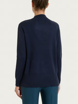 Maglia asimmetrica con scollo a V in Super Soft Blu Donna - Ragno