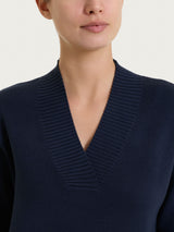 Maglia asimmetrica con scollo a V in Super Soft Blu Donna - Ragno