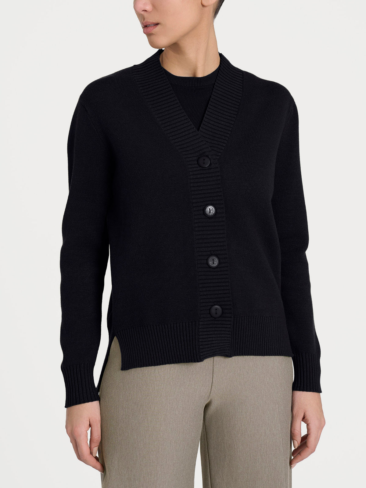 Cardigan asimmetrico con bottoni in Super Soft Neri Donna - Ragno