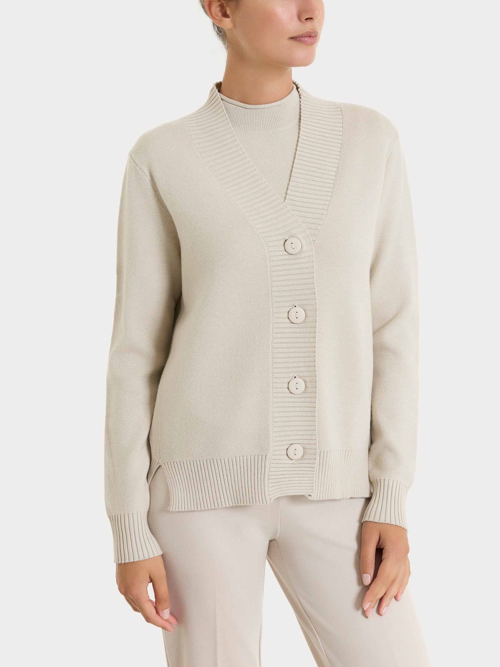 Cardigan asimmetrico con bottoni in Super Soft Bianchi Donna - Ragno
