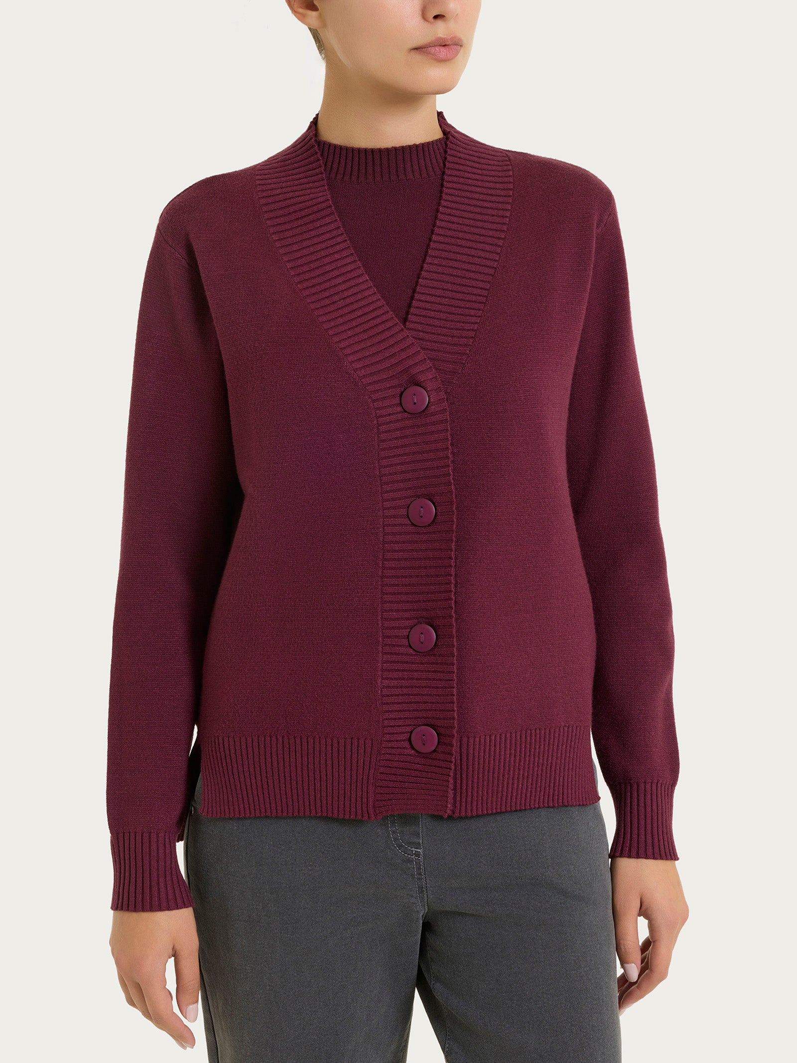 Cardigan asimmetrico con bottoni in Super Soft Viola Donna - Ragno