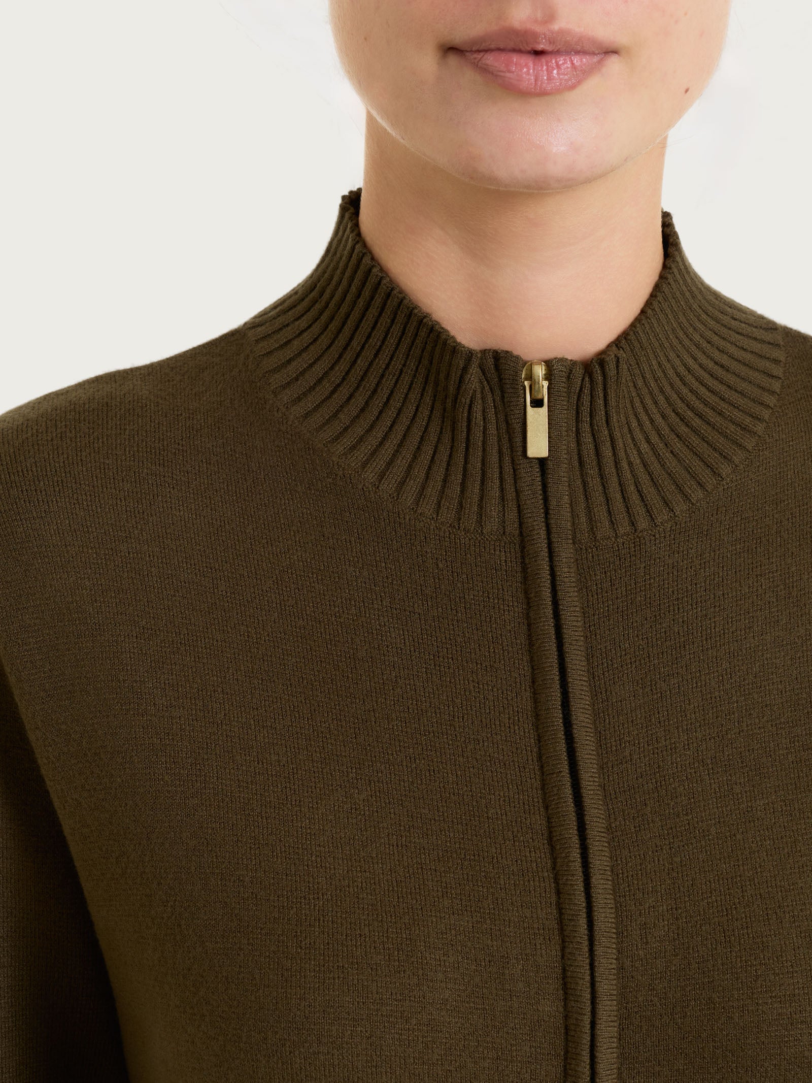 Cardigan con zip asimmetrico in Super soft - Dark Olive – Ragno