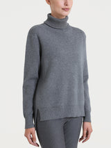 Jersey de cuello alto asimétrico en Super Soft Negro para mujer - Ragno