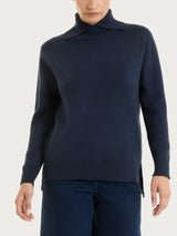 Maglia con collo alto con spacco in Super Soft Blu Donna - Ragno