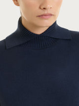 Maglia con collo alto con spacco in Super Soft Blu Donna - Ragno