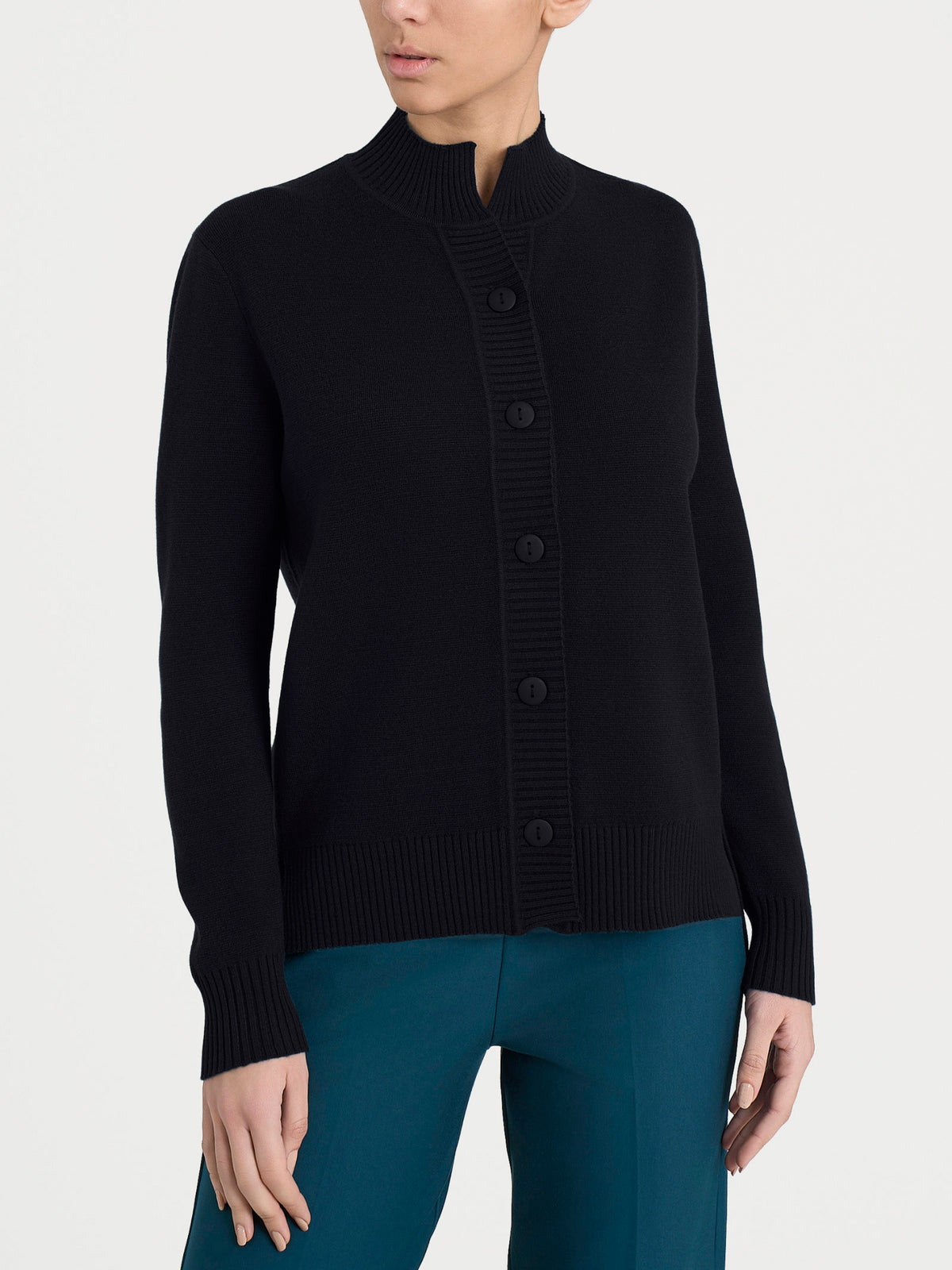 Cardigan asimmetrico con collo alto in Super Soft Neri Donna - Ragno