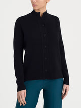 Cardigan asimmetrico con collo alto in Super Soft Neri Donna - Ragno
