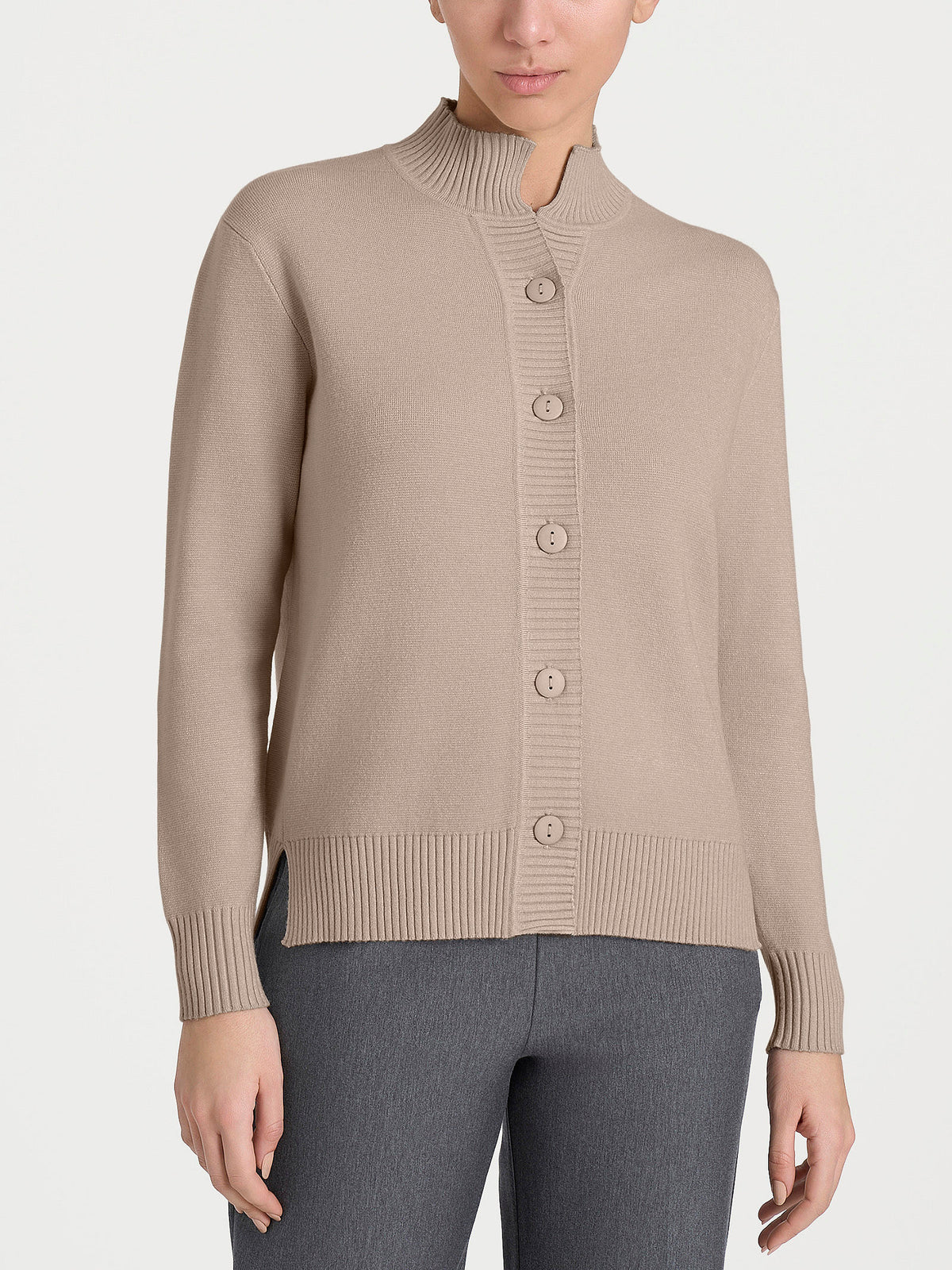 Cardigan asimmetrico con collo alto in Super Soft Marroni Donna - Ragno