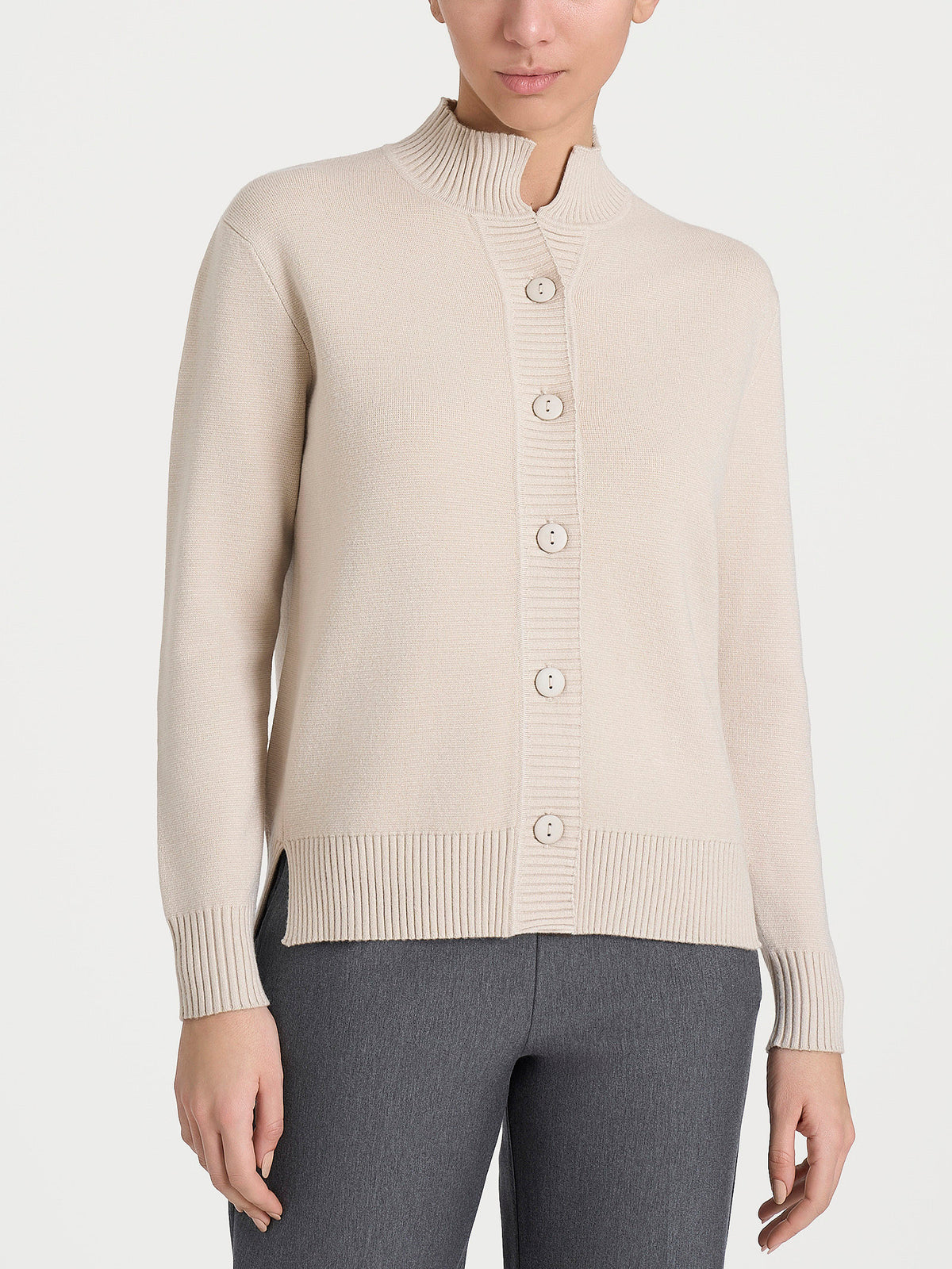 Cardigan asimmetrico con collo alto in Super Soft Bianchi Donna - Ragno