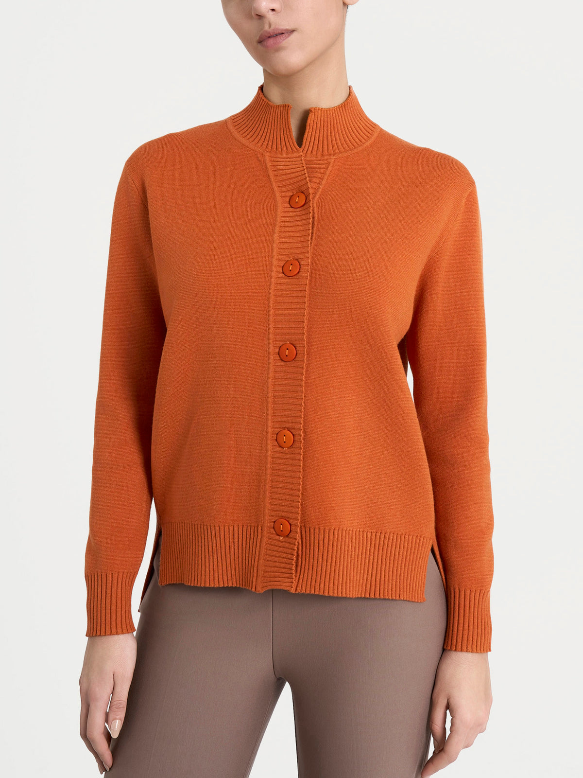 Cardigan asimmetrico con collo alto in Super Soft Arancioni Donna - Ragno