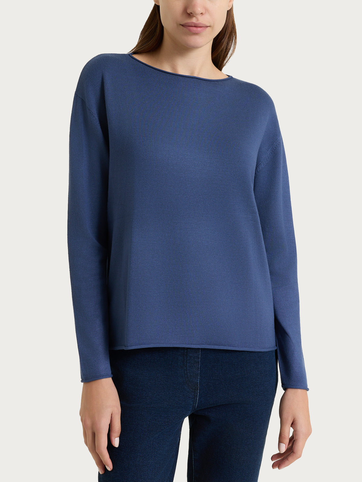 Maglia asimmetrica con scollo a barchetta Four Seasons Blu Donna - Ragno