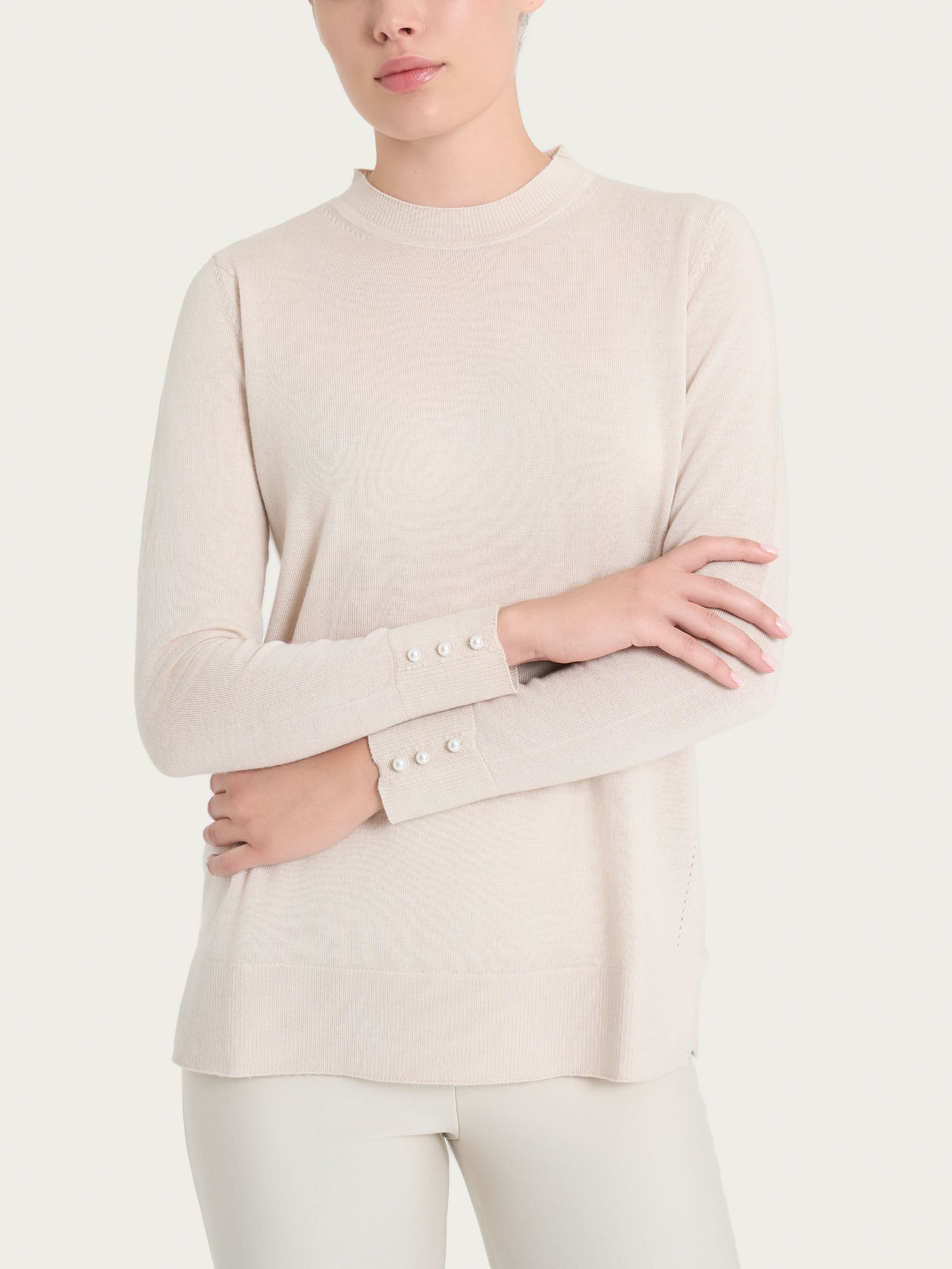 Maglia girocollo con perline in Merino Soft -  - Ragno