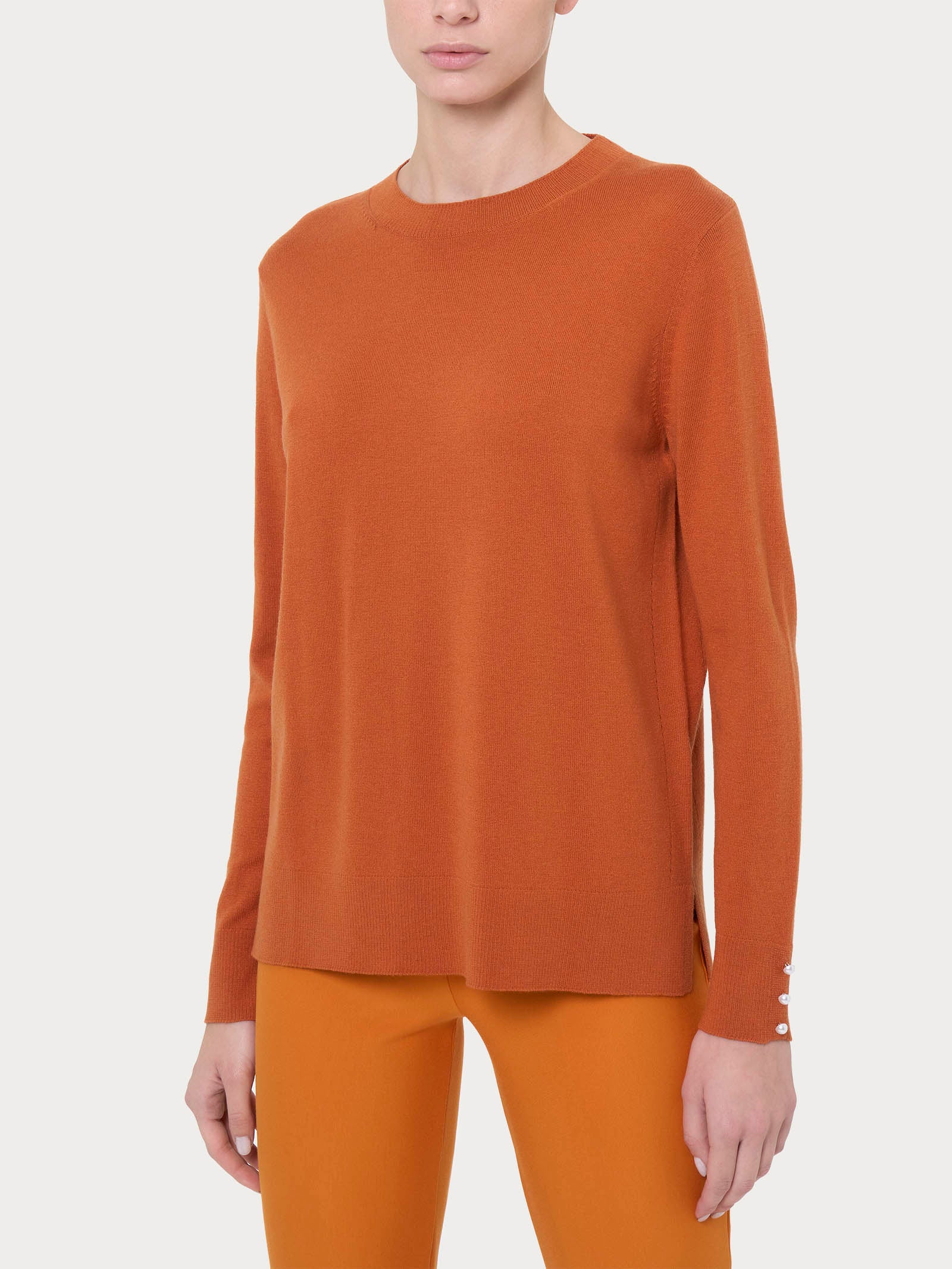 Maglia girocollo con perline in Merino Soft Arancioni Donna - Ragno