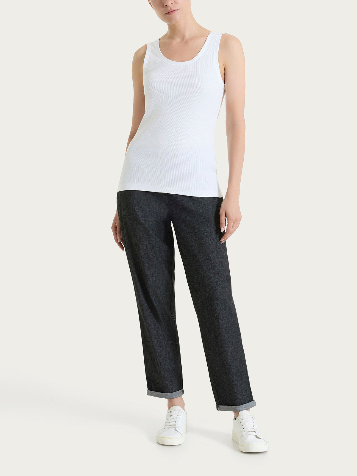 American Apparel Camicia Corta Senza Maniche in Cotone Spandex Donna, Grigio mlange, L