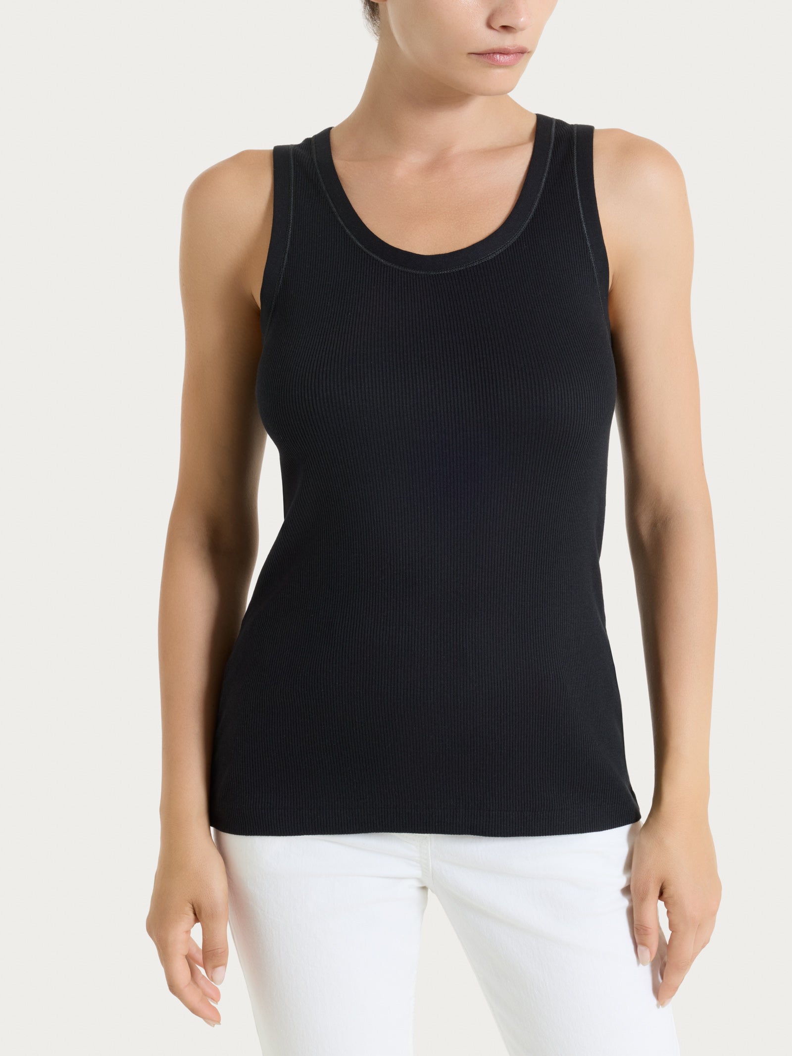 Canotta a spalla larga in costina di cotone Neri Donna - Ragno