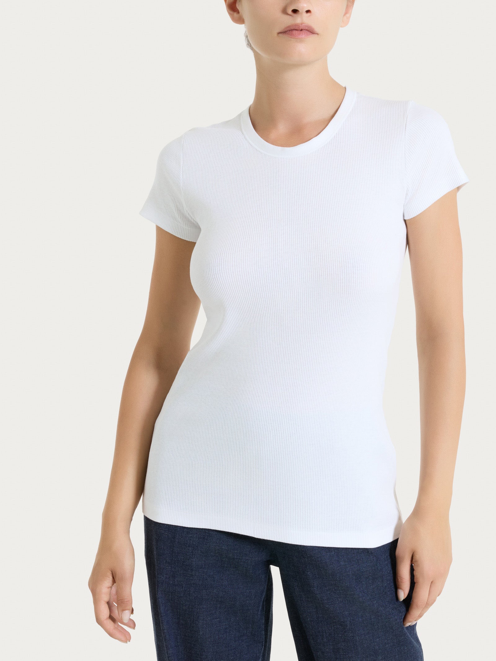 Maglietta con manica corta in costina di cotone Bianchi Donna - Ragno