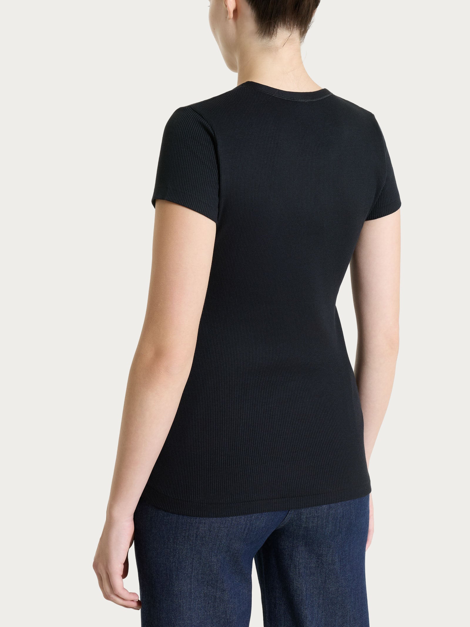 Maglietta con manica corta in costina di cotone Neri Donna - Ragno