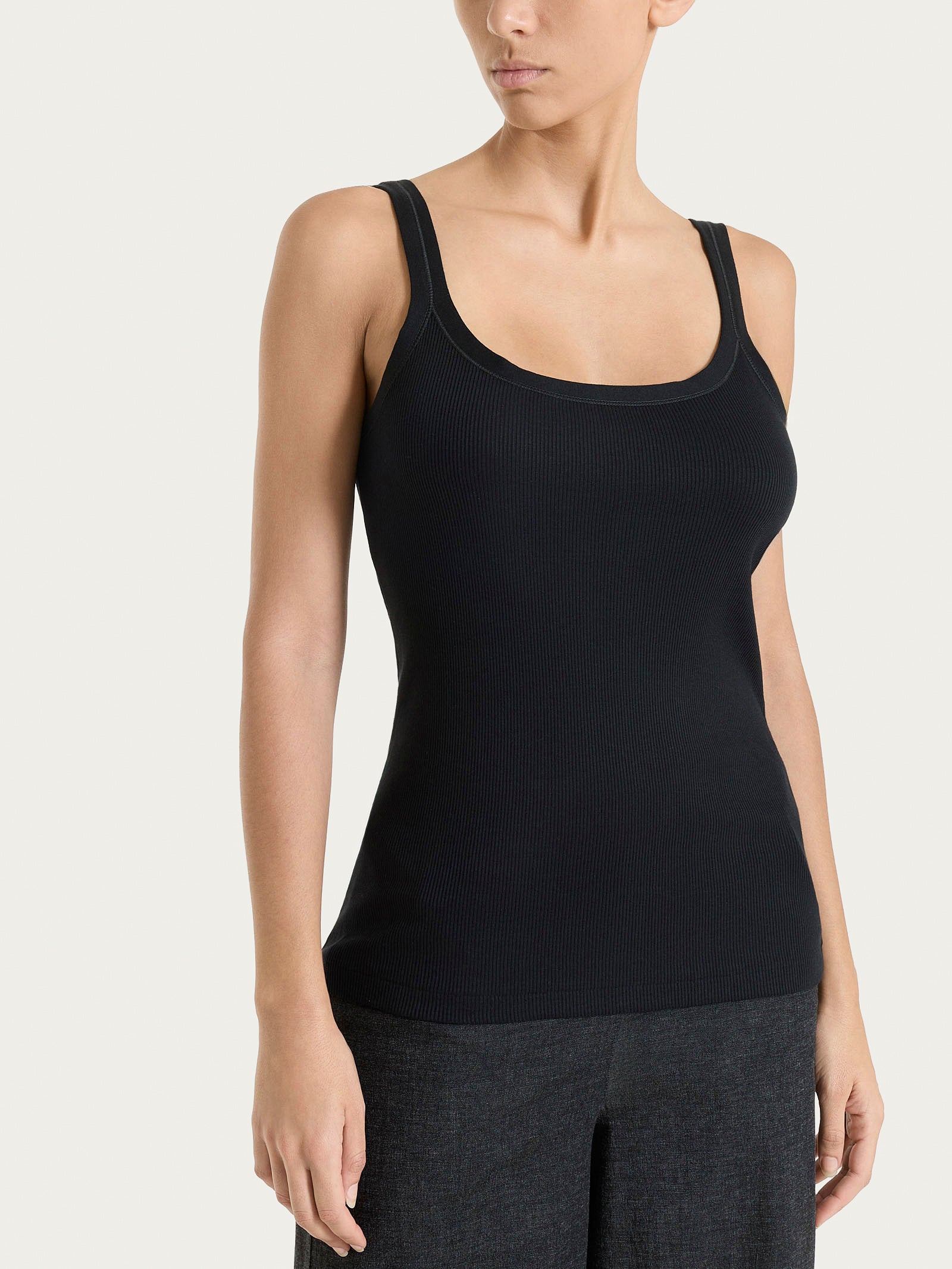 Canotta a spalla stretta in costina di cotone Neri Donna - Ragno