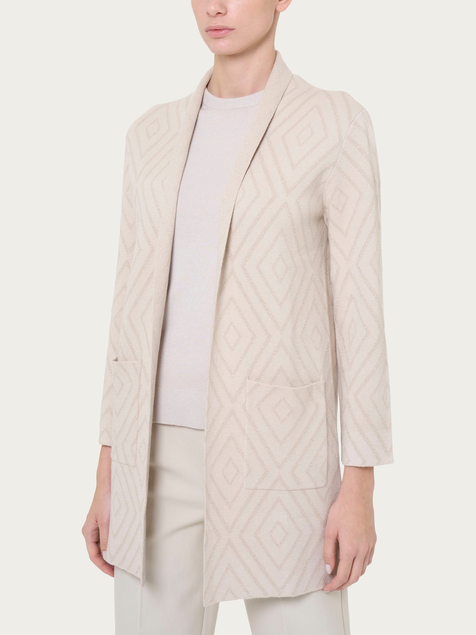 Cardigan lungo aperto con rombi in Super Soft - Champignon – Ragno