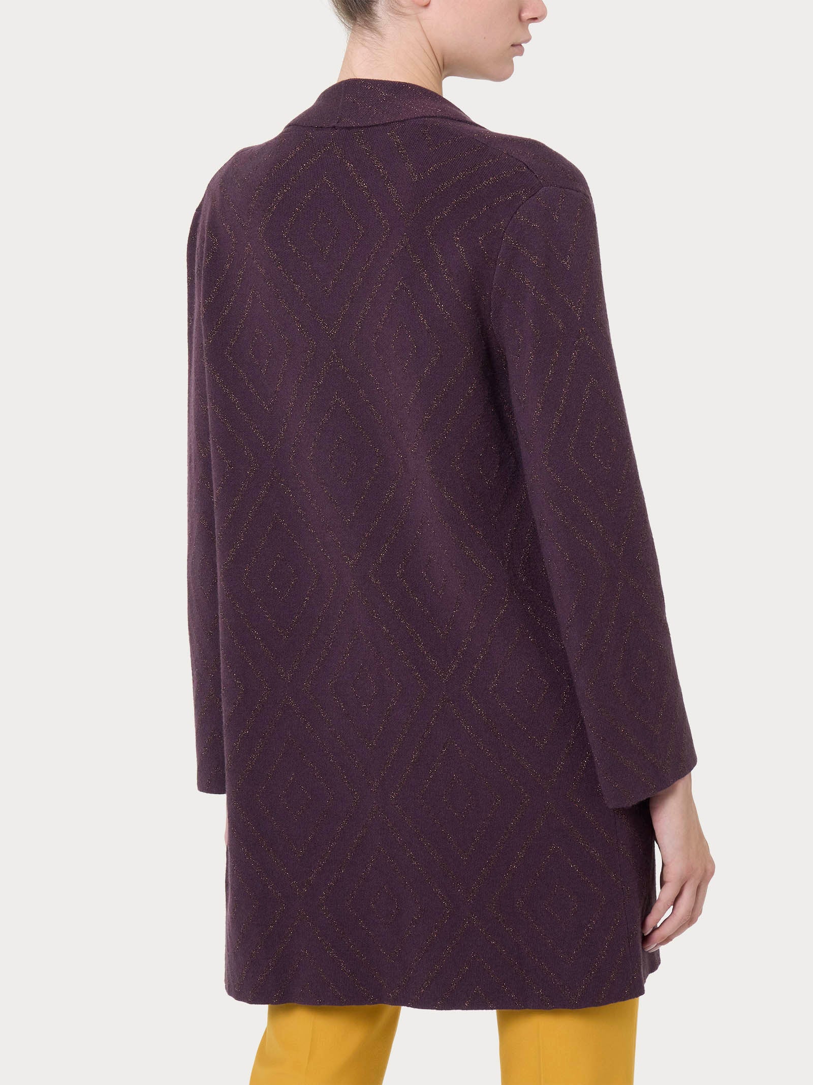 Cardigan lungo aperto con rombi in Super Soft Viola Donna - Ragno