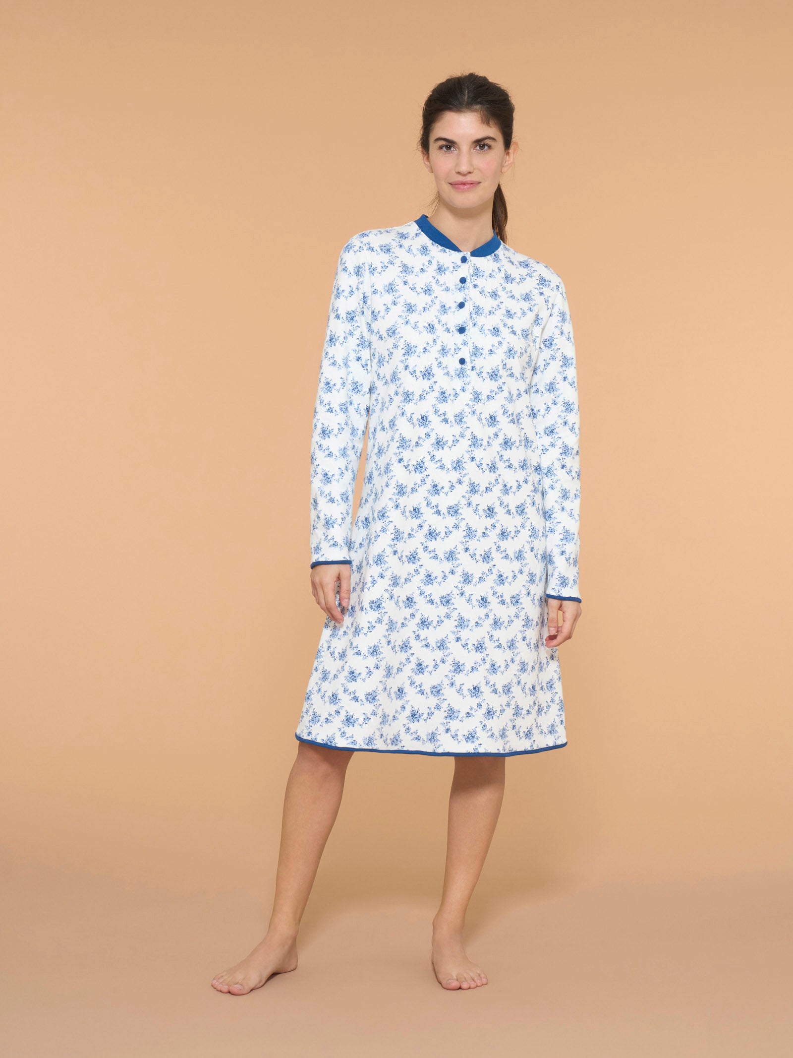 Camicia da notte in interlock di cotone Blu Donna - Ragno