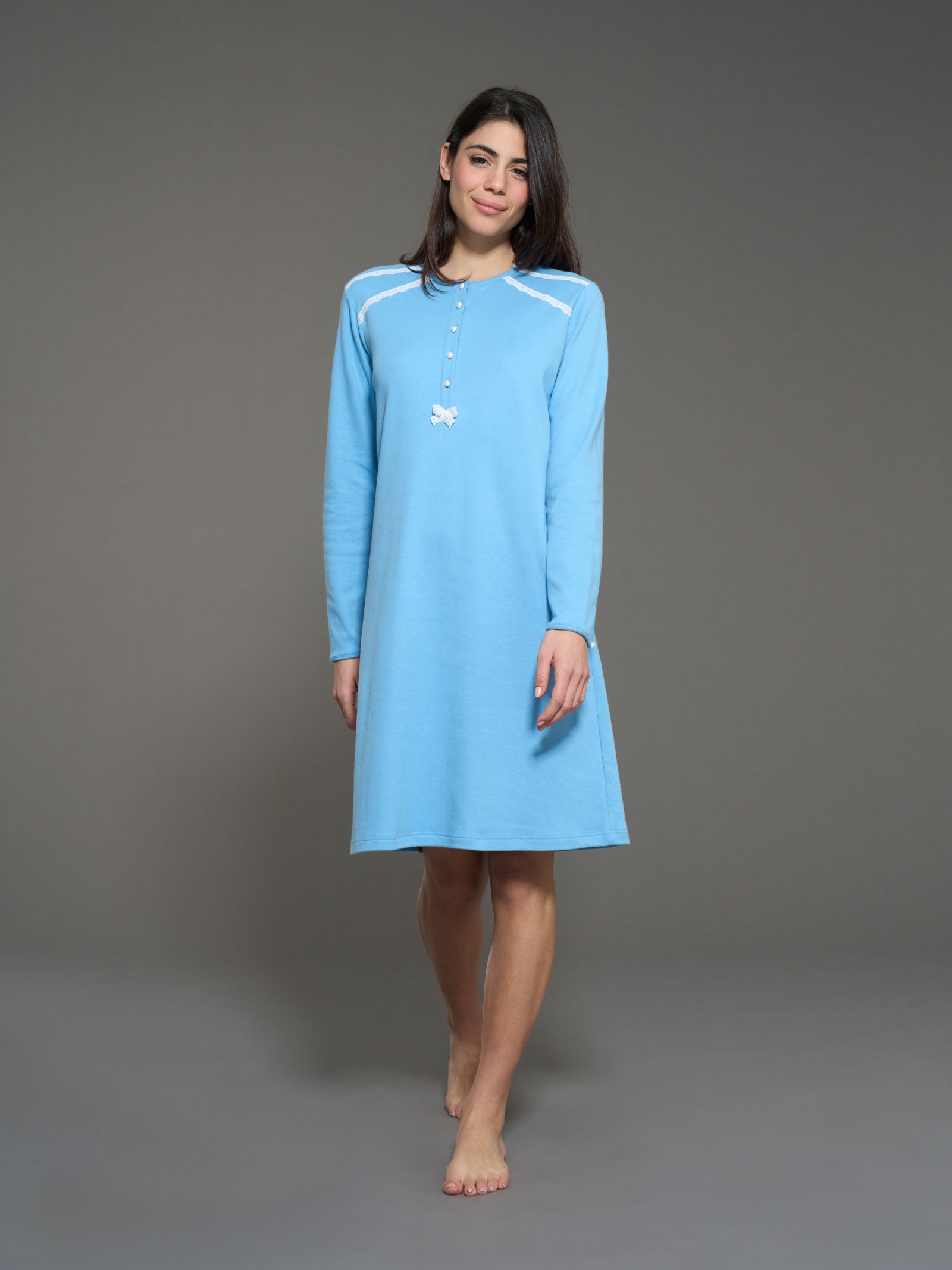 Camicia da notte a serafino in interlock di cotone  Blu Donna - Ragno