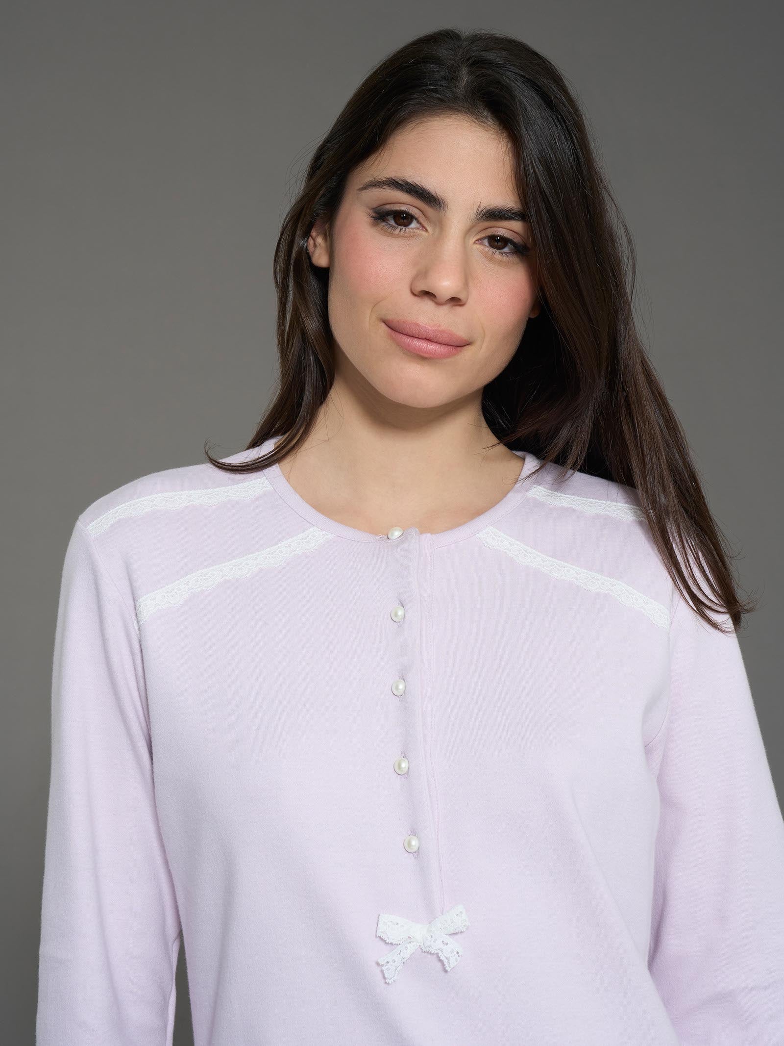 Camicia da notte a serafino in interlock di cotone  Viola Donna - Ragno