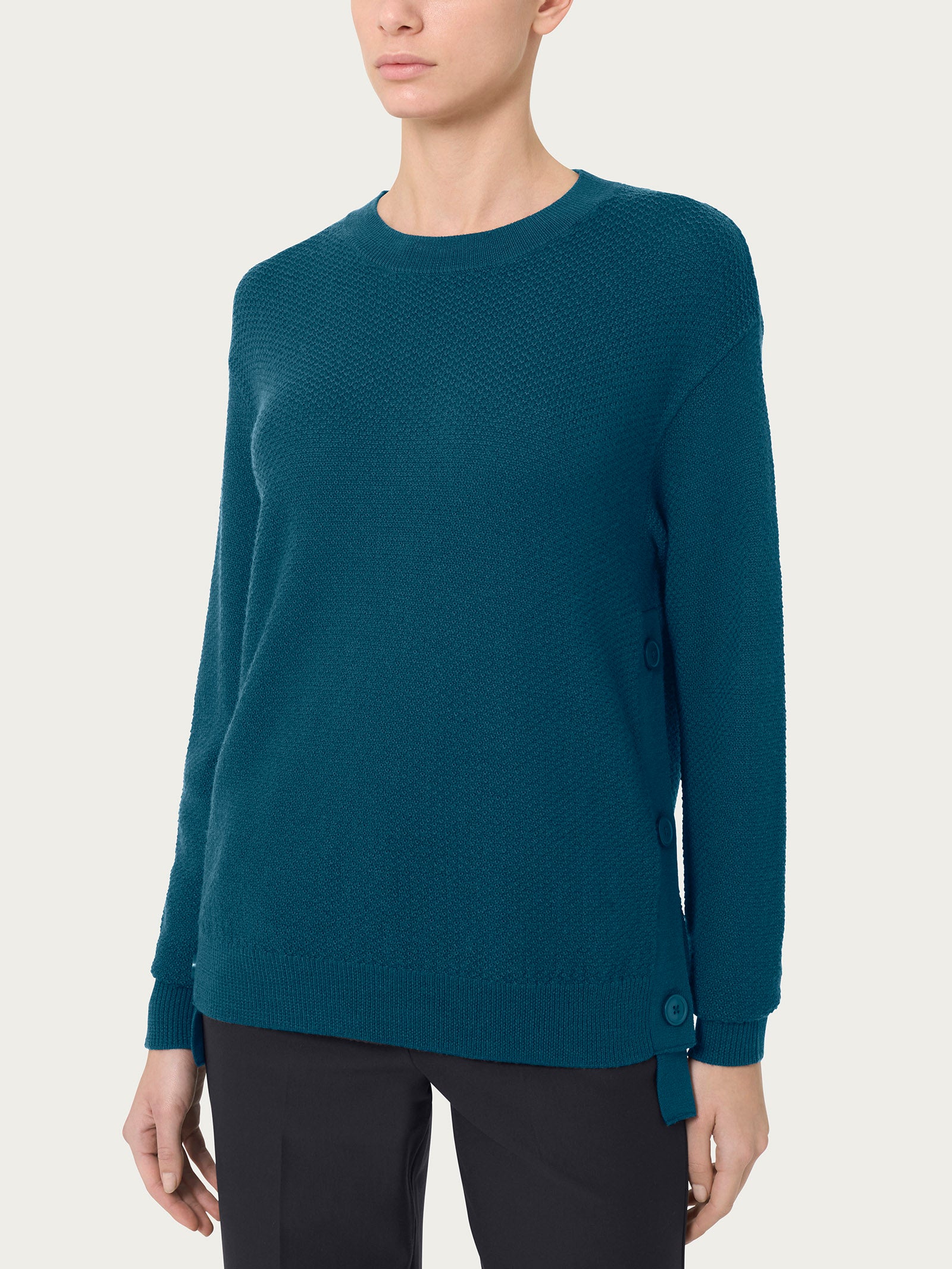 Pullover girocollo con bottoni laterali in Merino Soft -  - Ragno