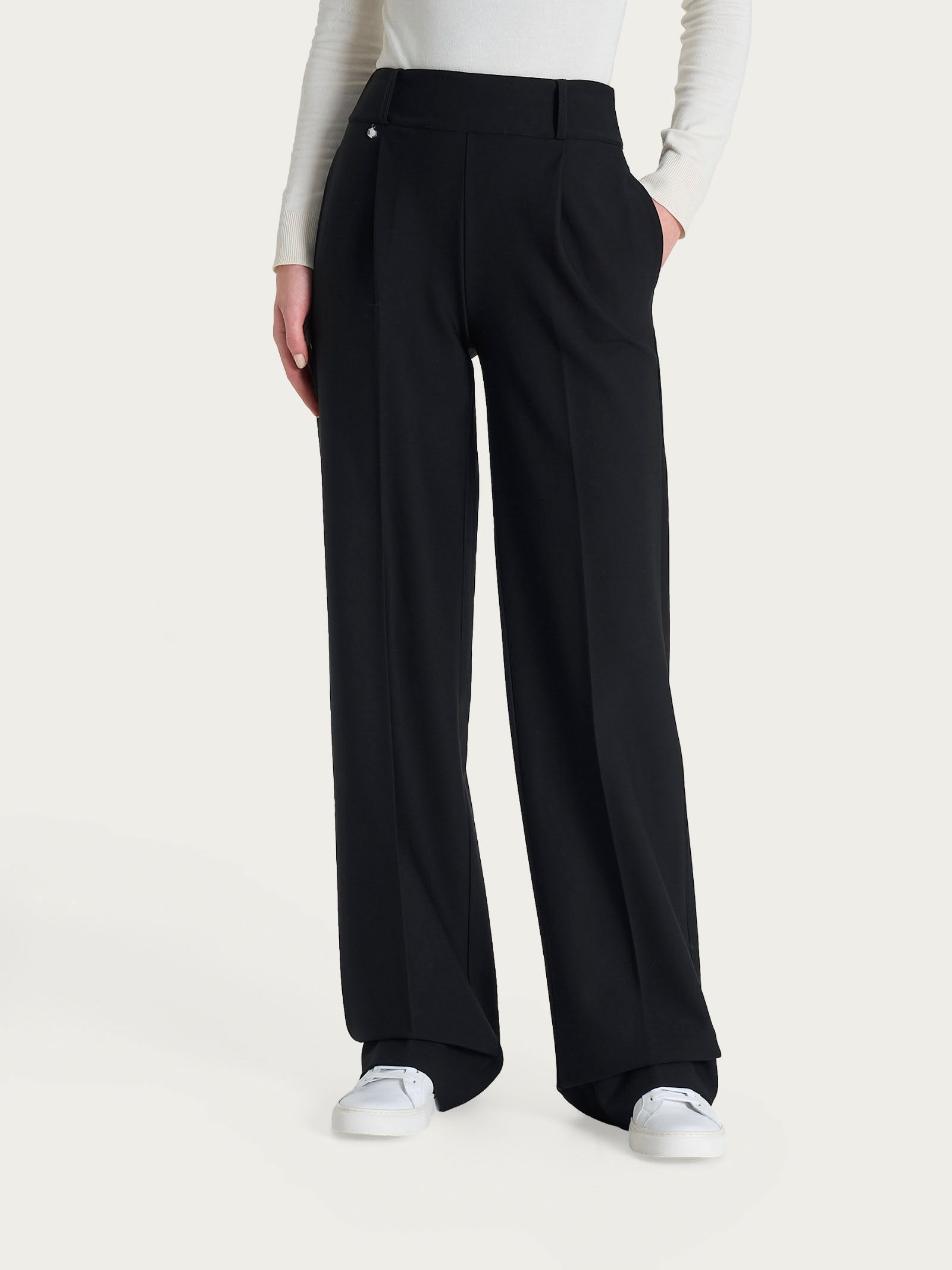 Pantalone ampio con tasche e pinces in Compact  Neri Donna - Ragno