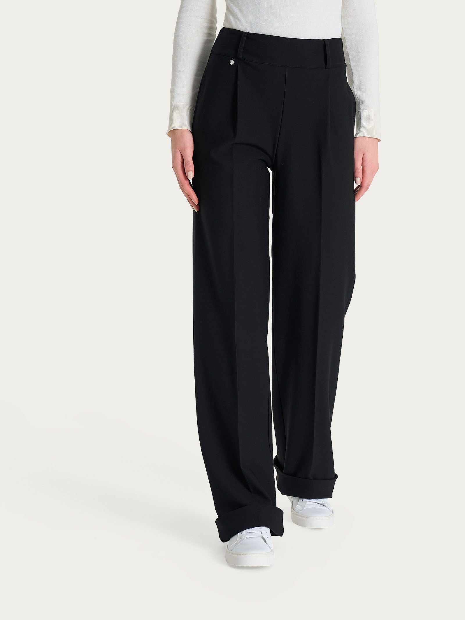 Pantalone ampio con tasche e pinces in Compact  Neri Donna - Ragno